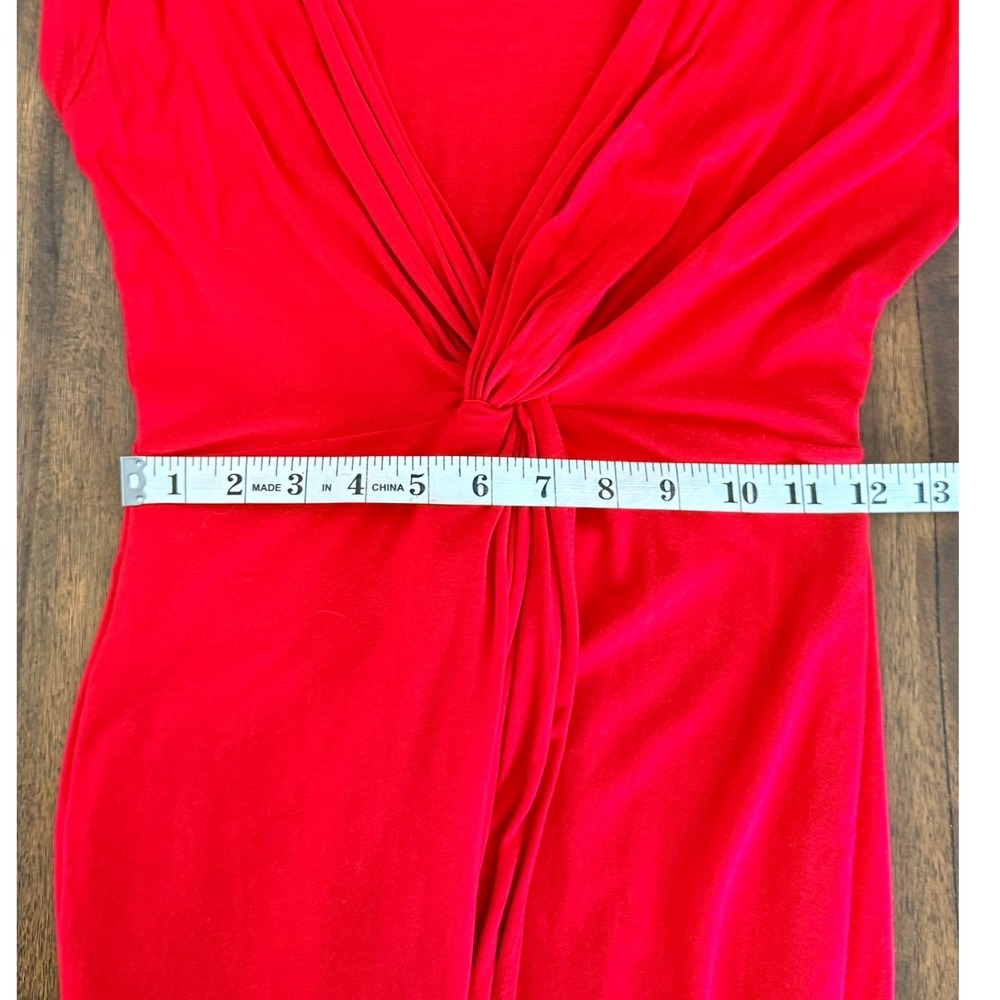 Rolla Coster Red Twist Front Deep V-Neck Midi Dress Small Cap Sleeve Tulip Hem - Picture 9 of 10